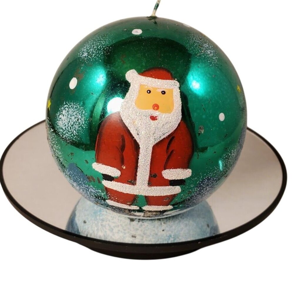 Vintage 90s Santa Ball Candle Glitter Holiday Decor